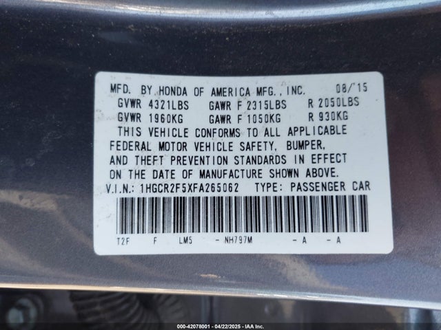 1HGCR2F5XFA265062 Honda Accord Sport