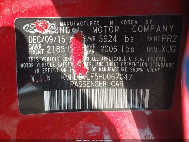 KMHD84LF5HU067047 Hyundai Elantra Limited