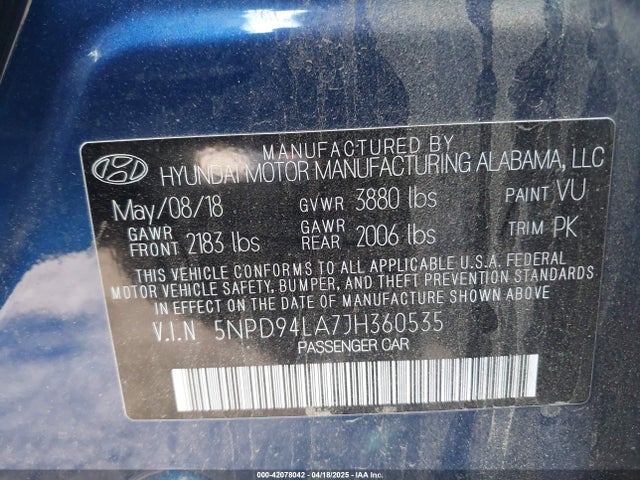 5NPD94LA7JH360535 Hyundai Elantra Eco