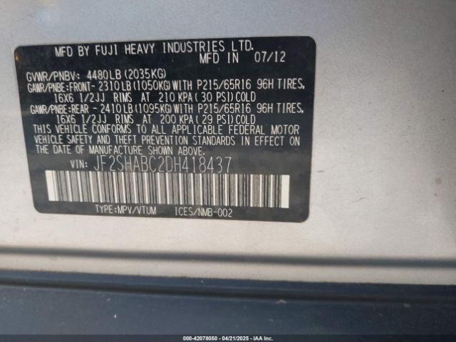 2013 SUBARU FORESTER JF2SHABC2DH418437 Photo 8