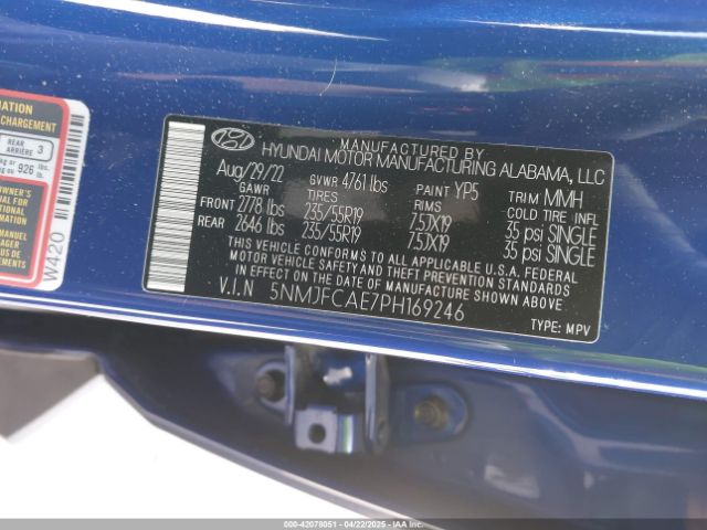 5NMJFCAE7PH169246 Hyundai TUCSON SEL