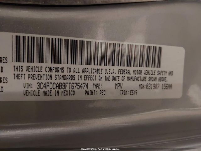 3C4PDCAB9FT675474 Dodge JOURNEY SE