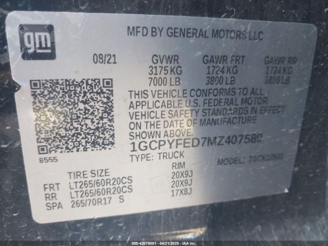 1GCPYFED7MZ407580 Chevrolet Silverado 1500 4wd  Short Bed Lt Trail Boss