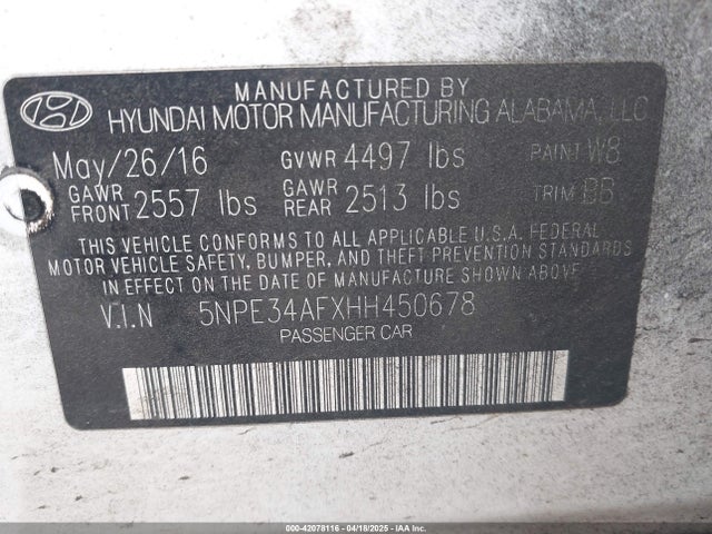 5NPE34AFXHH450678 Hyundai Sonata Sport