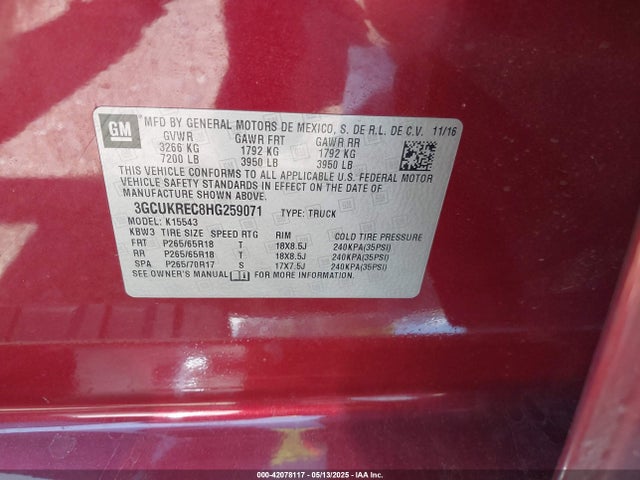 3GCUKREC8HG259071 Chevrolet Silverado 1500 2lt