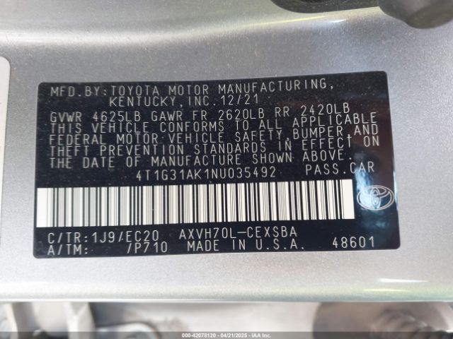 4T1G31AK1NU035492 Toyota a25a-fxs, 3nm