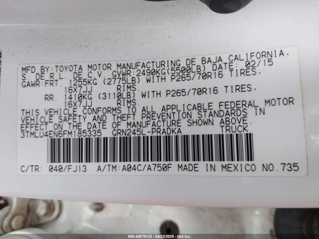 3TMLU4EN6FM185335 Toyota Tacoma Base V6/trd Pro