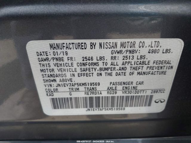 JN1EV7AP5KM519569 Infiniti Q50 3.0t Luxe