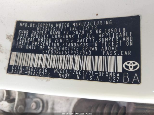 5YFBURHE5EP057843 Toyota Corolla Le Plus