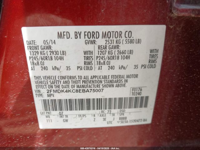 2FMDK4KC8EBA75007 Ford Edge Limited