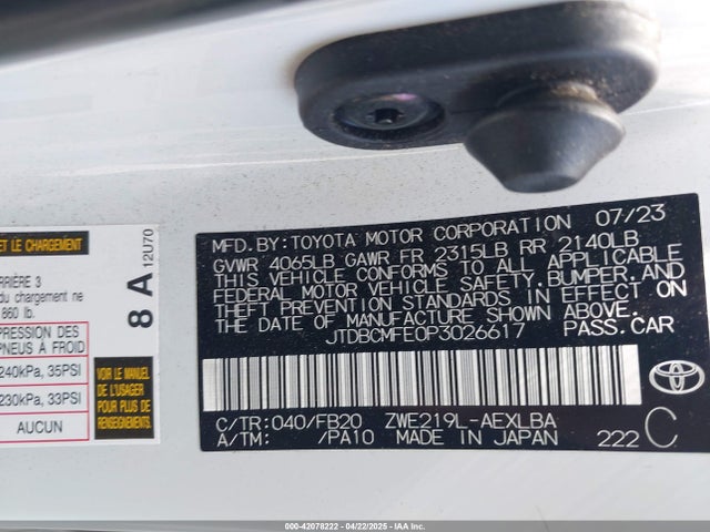 Toyota Corolla Hybrid Le 2023 JTDBCMFE0P3026617 Image 9