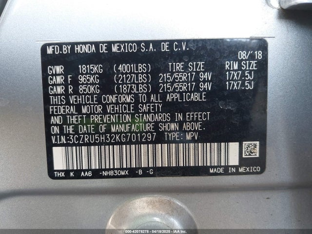 3CZRU5H32KG701297 Honda HR-V LX
