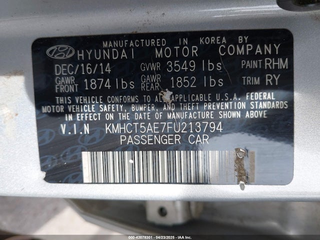KMHCT5AE7FU213794 Hyundai ACCENT GS