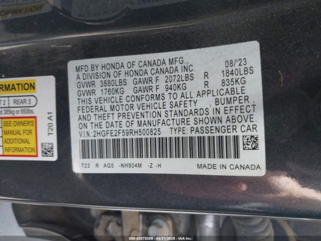 2HGFE2F59RH500825 Honda Civic Sport