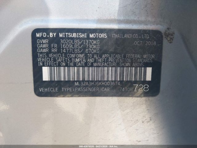 2019 MITSUBISHI MIRAGE ML32A3HJ6KH003674 Photo 8