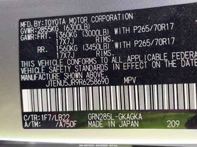 JTENU5JR9R6258690 Toyota 4runner
