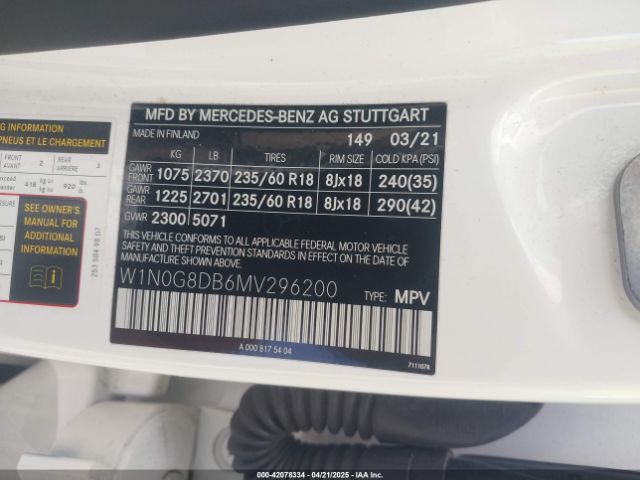 W1N0G8DB6MV296200 Mercedes-Benz Glc 300 Suv