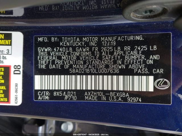 2020 LEXUS ES 300H 58AD21B10LU007636 Photo 8