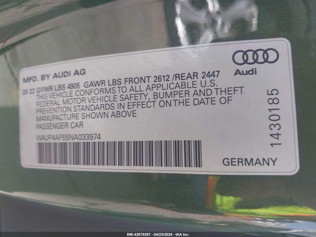 WAUP4AF55NA033974 Audi S5 Premium Plus Tfsi Quattro Tiptronic