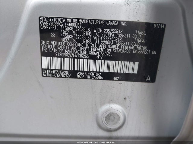 Toyota Rav4 Limited 2014 2T3DFREV7EW136265 Image 9