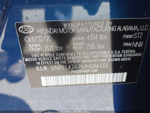 2021 HYUNDAI SONATA 5NPEL4JA9MH086333 Photo 8