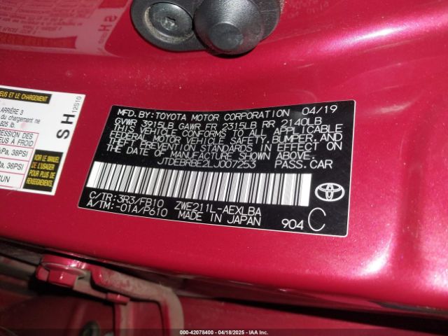 JTDEBRBE2LJ007253 Toyota Corolla Hybrid Le