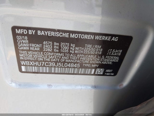 WBXHU7C39J5L04845 BMW X1