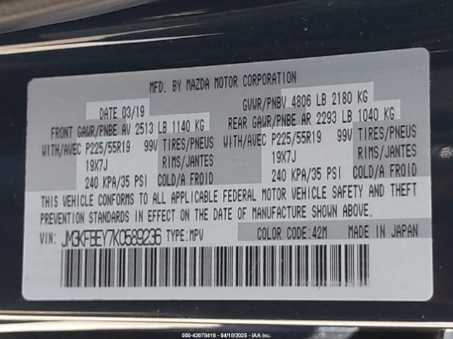 JM3KFBEY7K0589236 Mazda Cx-5 Signature