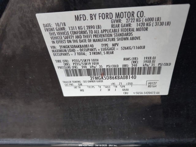 Ford Flex Limited 2019 2FMGK5D86KBA08140 Image 9