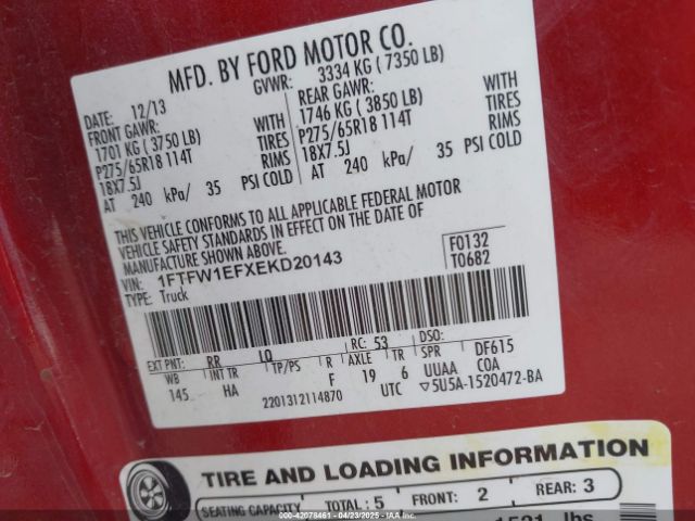 1FTFW1EFXEKD20143 Ford F-150 Lariat