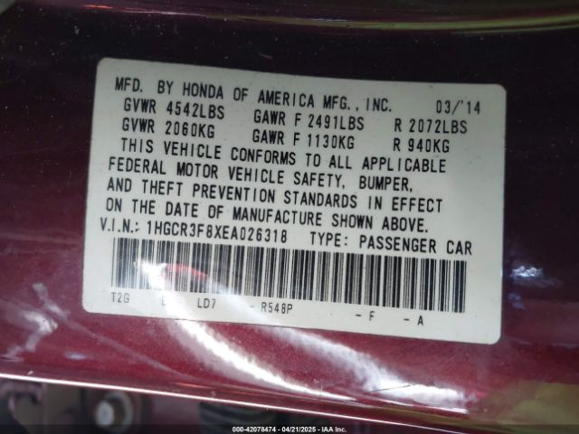 1HGCR3F8XEA026318 Honda Accord Ex-l V-6