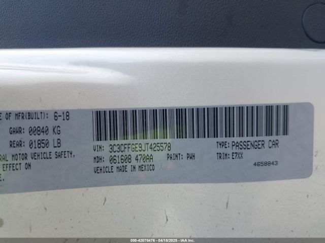 3C3CFFGE9JT425578 Fiat 500E BATTERY ELECTRIC