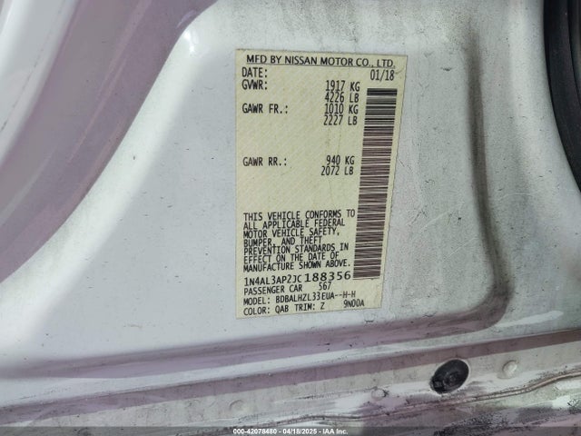 1N4AL3AP2JC188356 Nissan Altima 2.5 Sr
