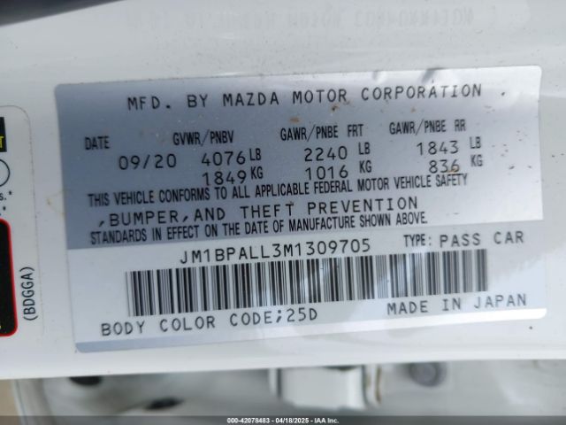 JM1BPALL3M1309705 Mazda Mazda3 Preferred