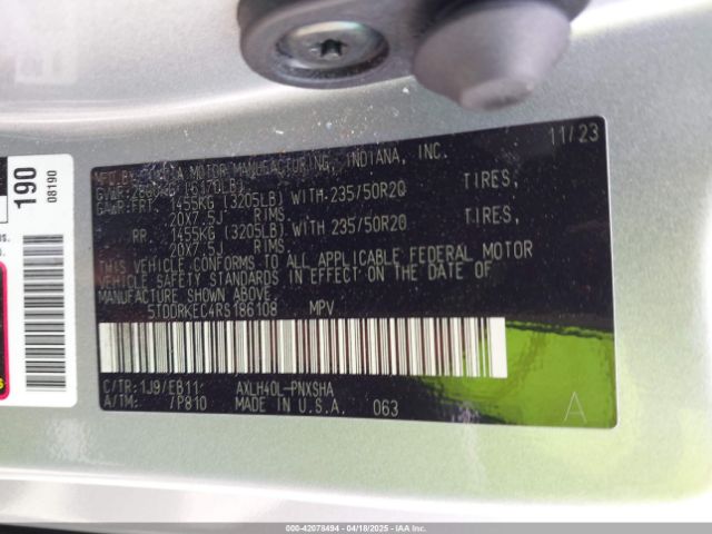 5TDDRKEC4RS186108 Toyota Sienna Xse