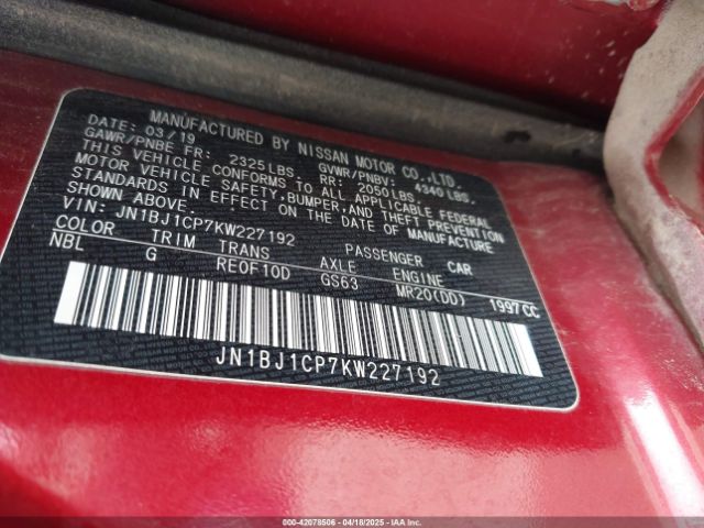 JN1BJ1CP7KW227192 Nissan Rogue Sport Sv