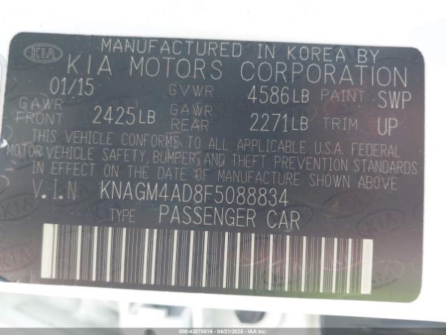 KNAGM4AD8F5088834 KIA OPTIMA HYBRID