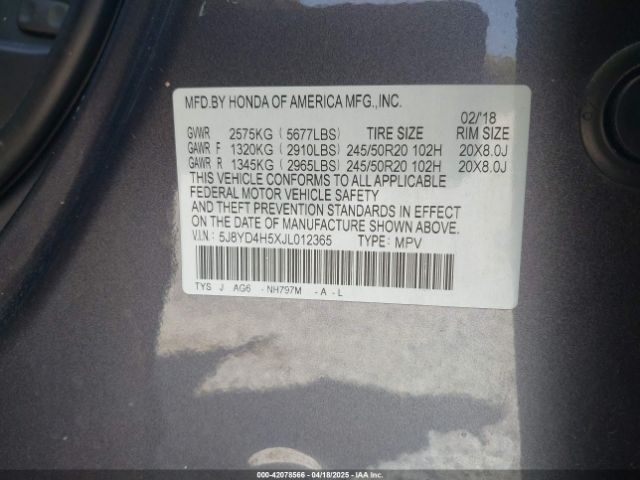 5J8YD4H5XJL012365 Acura Mdx Technology Package   Acurawatch Plus Pkg