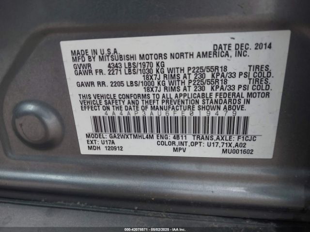 4A4AP3AU6FE019479 Mitsubishi Outlander Sport Es