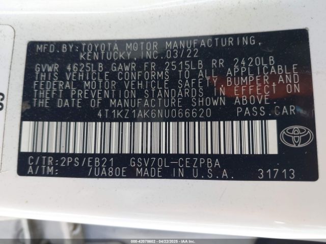 4T1KZ1AK6NU066620 Toyota CAMRY TRD