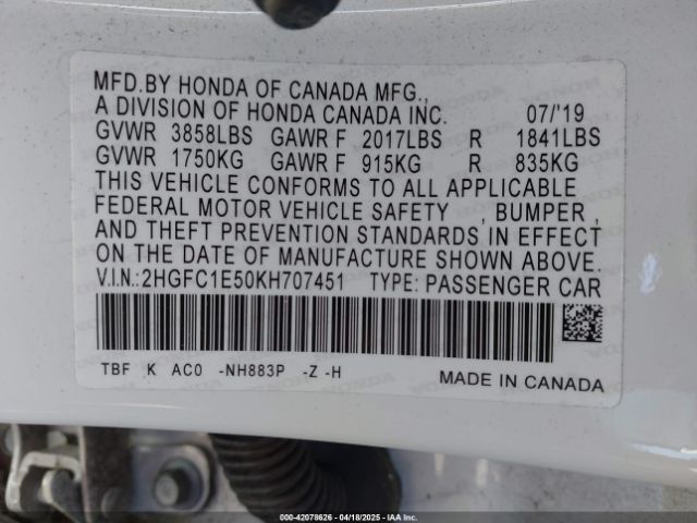 2HGFC1E50KH707451 Honda CIVIC SI
