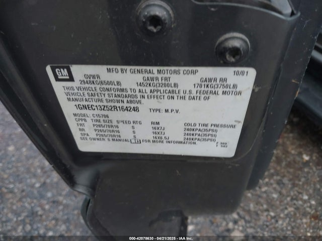 2002 Chevrolet Tahoe Lt მანქანა იყიდება აუქციონზე, vin: 1GNEC13Z52R164248, აუქციონის ნომერი: 42078630
