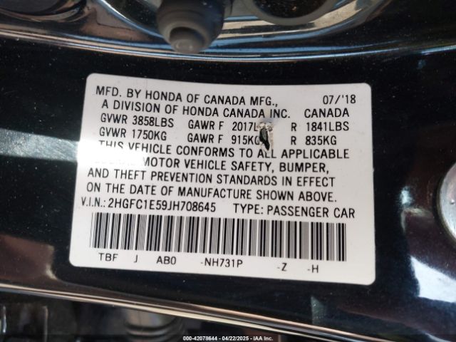 2HGFC1E59JH708645 Honda CIVIC SI