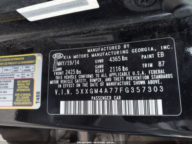 5XXGM4A77FG357303 KIA Optima Lx
