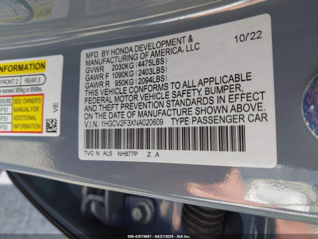 1HGCV2F3XNA020609 Honda Accord Sport 2.0t