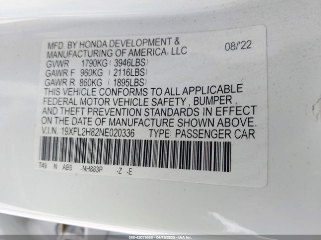 19XFL2H82NE020336 Honda Civic Sport