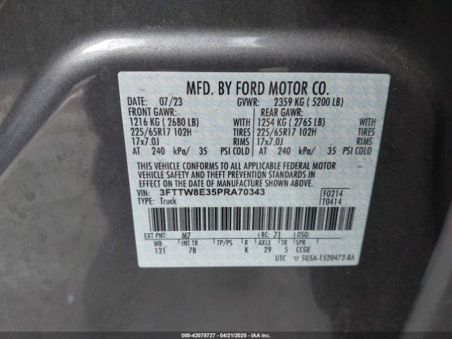 3FTTW8E35PRA70343 Ford Maverick Xlt
