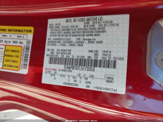 1FA6P8TD7L5173353 Ford Mustang Ecoboost Fastback