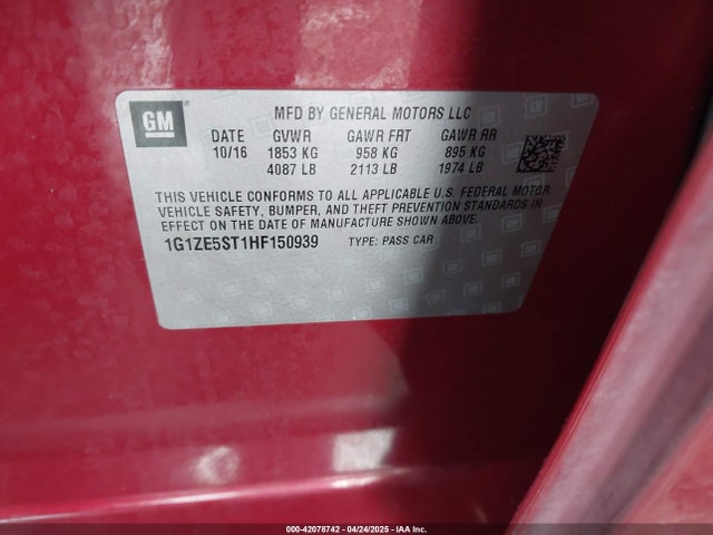 1G1ZE5ST1HF150939 Chevrolet MALIBU 1LT