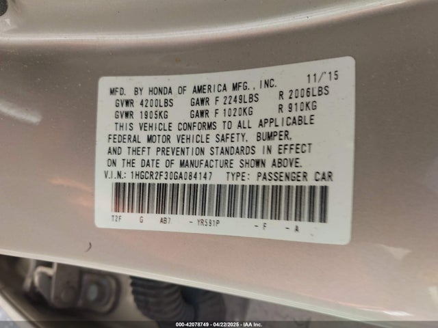 1HGCR2F30GA084147 Honda ACCORD LX